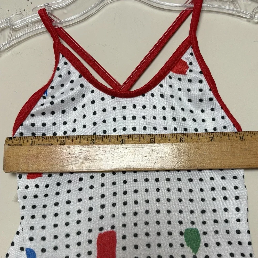VTG Ruffle Bow Girls White Black PolkaDot Red Trim Swimsuit Bathing Suit 12-18M